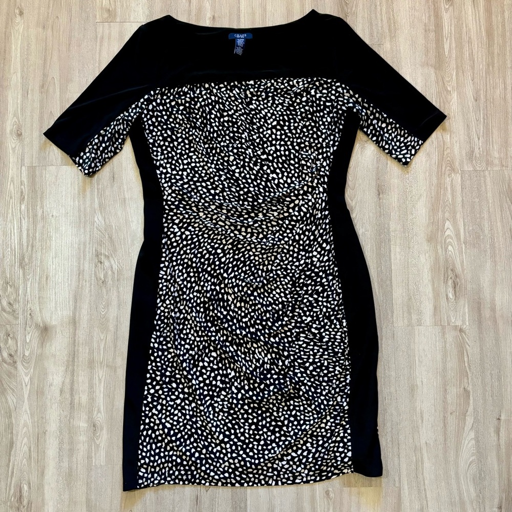 Chaps Pencil Dress Size XL Black & White Colorblock Slimming Knee Length Stretch